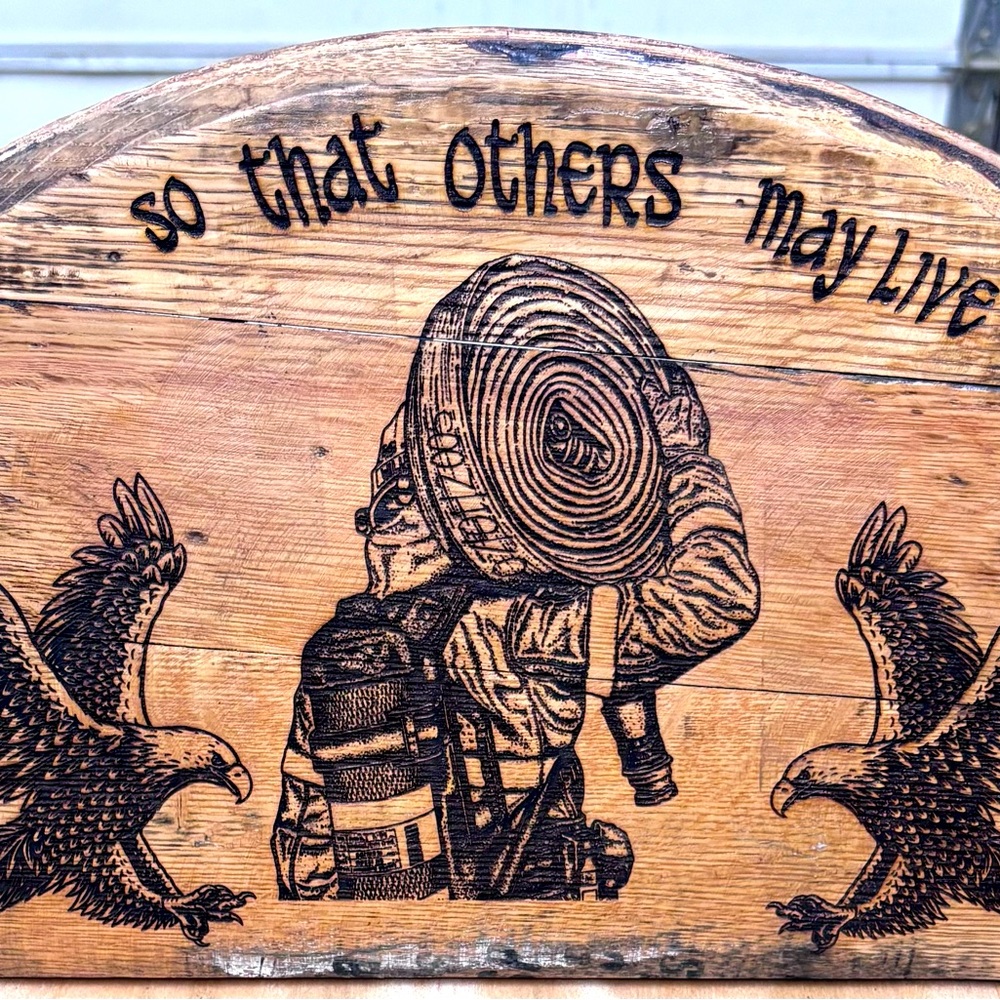 Firefighter Bourbon Barrel Wall Hanging